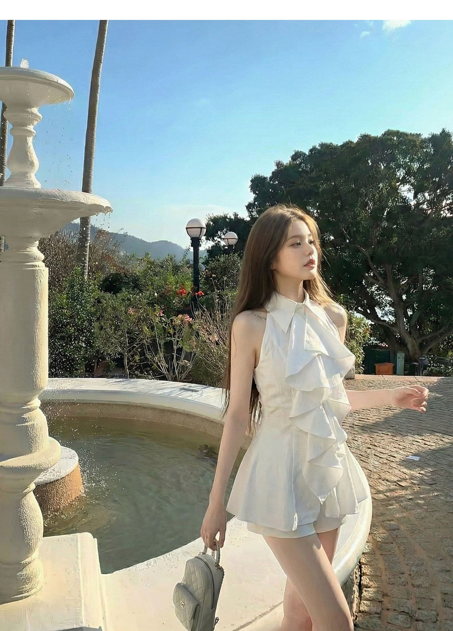 2026 가을 프릴 민소매 셔츠 맨위 여성 여름 프랑스식 품격 중간 길이 허리 수축 몸매 가꾸기 셔츠 상세 이미지 5