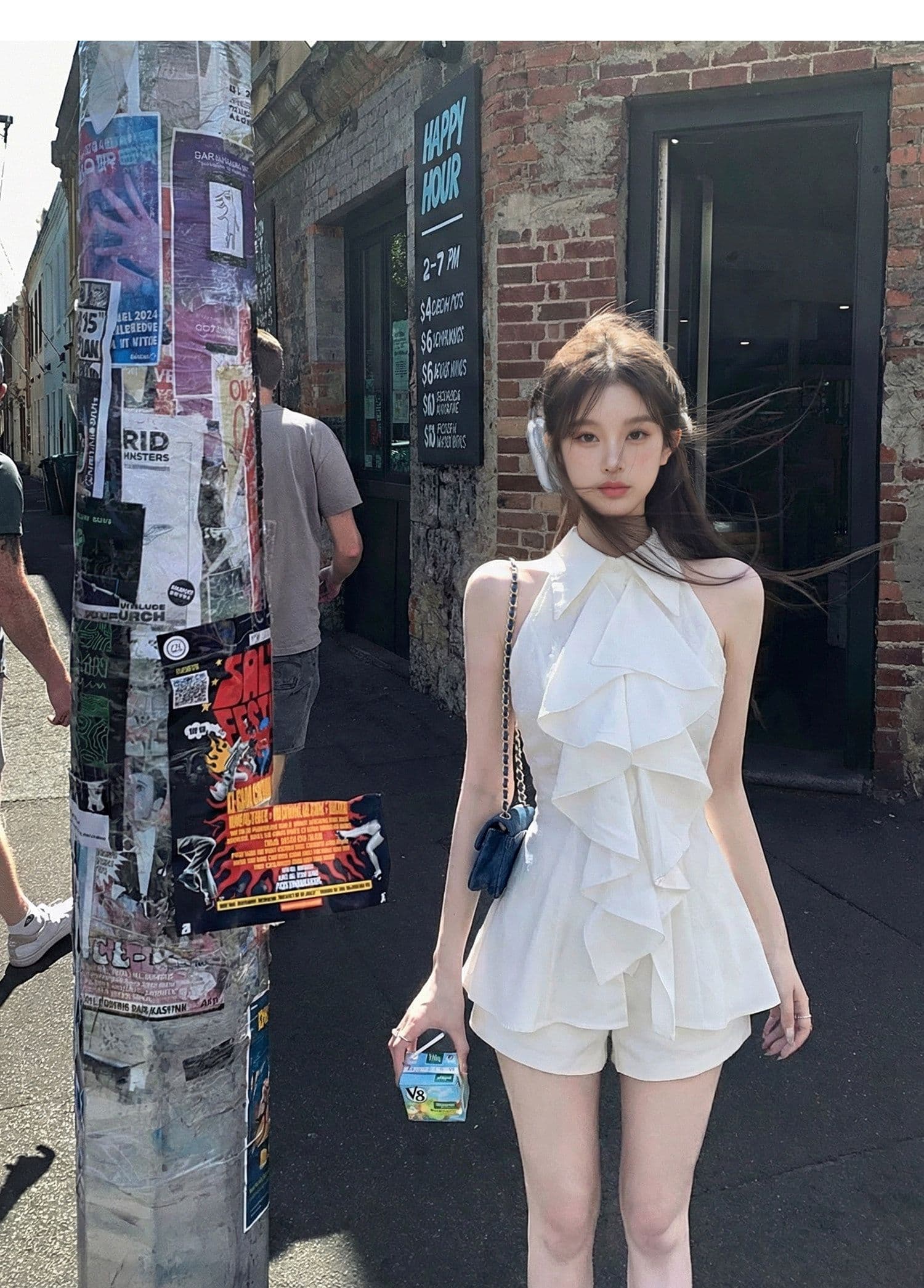 2026 가을 프릴 민소매 셔츠 맨위 여성 여름 프랑스식 품격 중간 길이 허리 수축 몸매 가꾸기 셔츠 상세 이미지 7