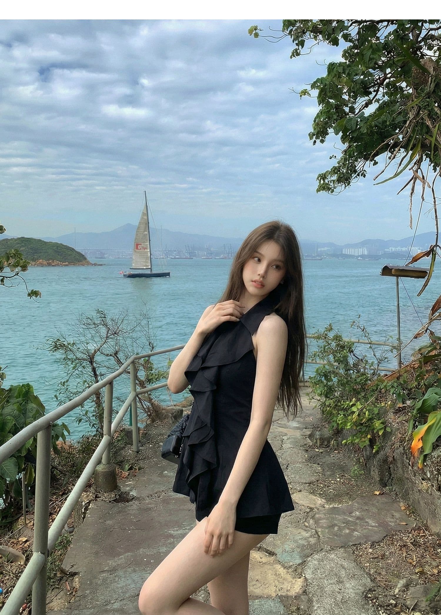 2026 가을 프릴 민소매 셔츠 맨위 여성 여름 프랑스식 품격 중간 길이 허리 수축 몸매 가꾸기 셔츠 상세 이미지 8