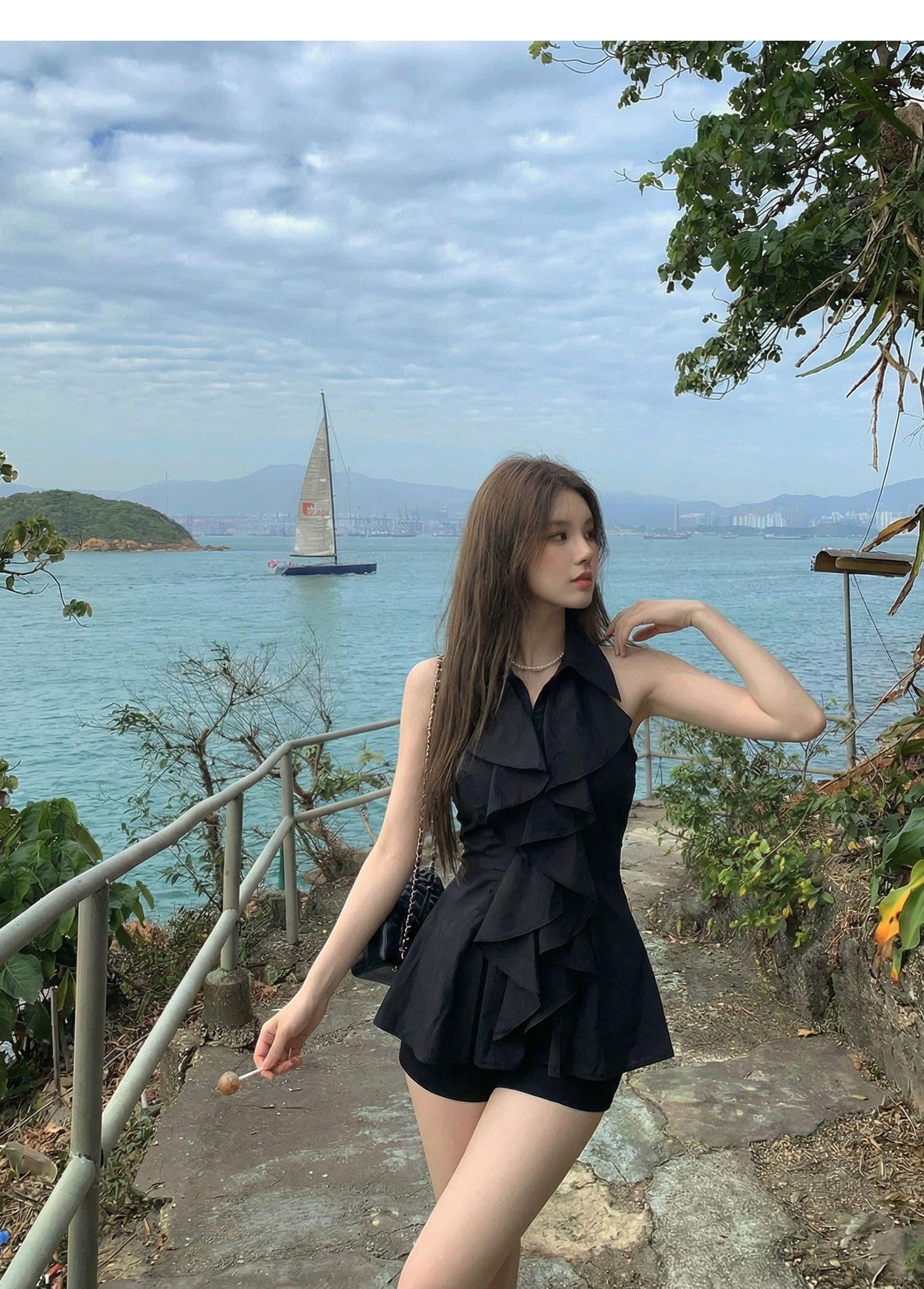 2026 가을 프릴 민소매 셔츠 맨위 여성 여름 프랑스식 품격 중간 길이 허리 수축 몸매 가꾸기 셔츠 상세 이미지 10