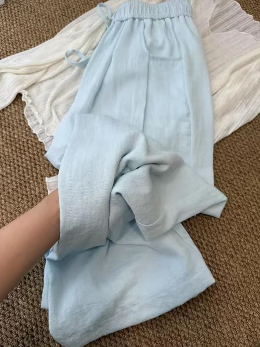 원본 원단 네리 특별 빅 사이즈 300 근 여름 얇은 스타일 도루 센스 와이드 레그 팬츠 루즈핏 면 린넨 바지 이미지 3