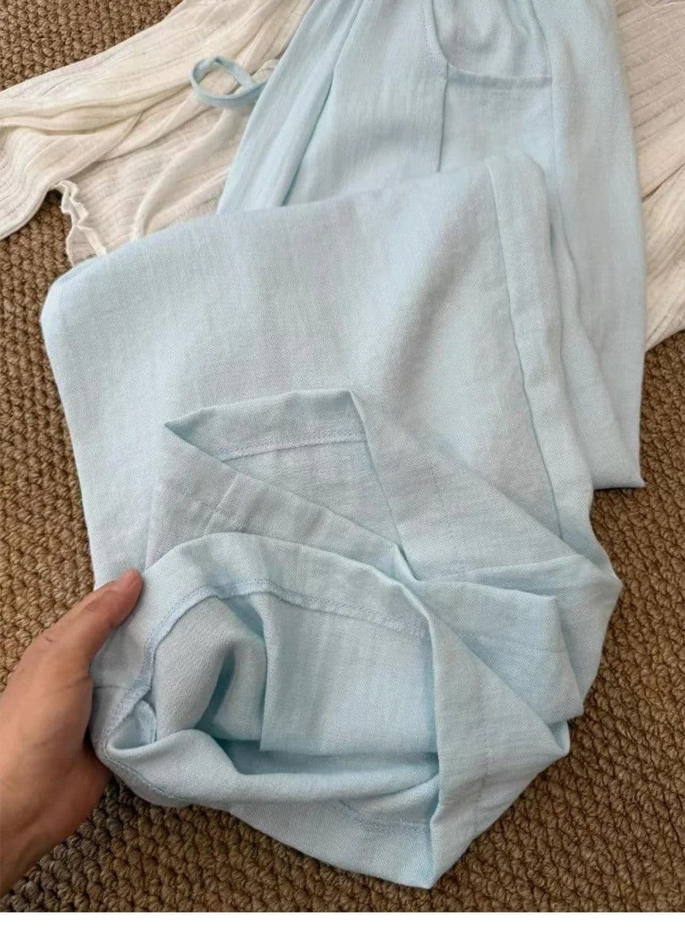 원본 원단 네리 특별 빅 사이즈 300 근 여름 얇은 스타일 도루 센스 와이드 레그 팬츠 루즈핏 면 린넨 바지 상세 이미지 7