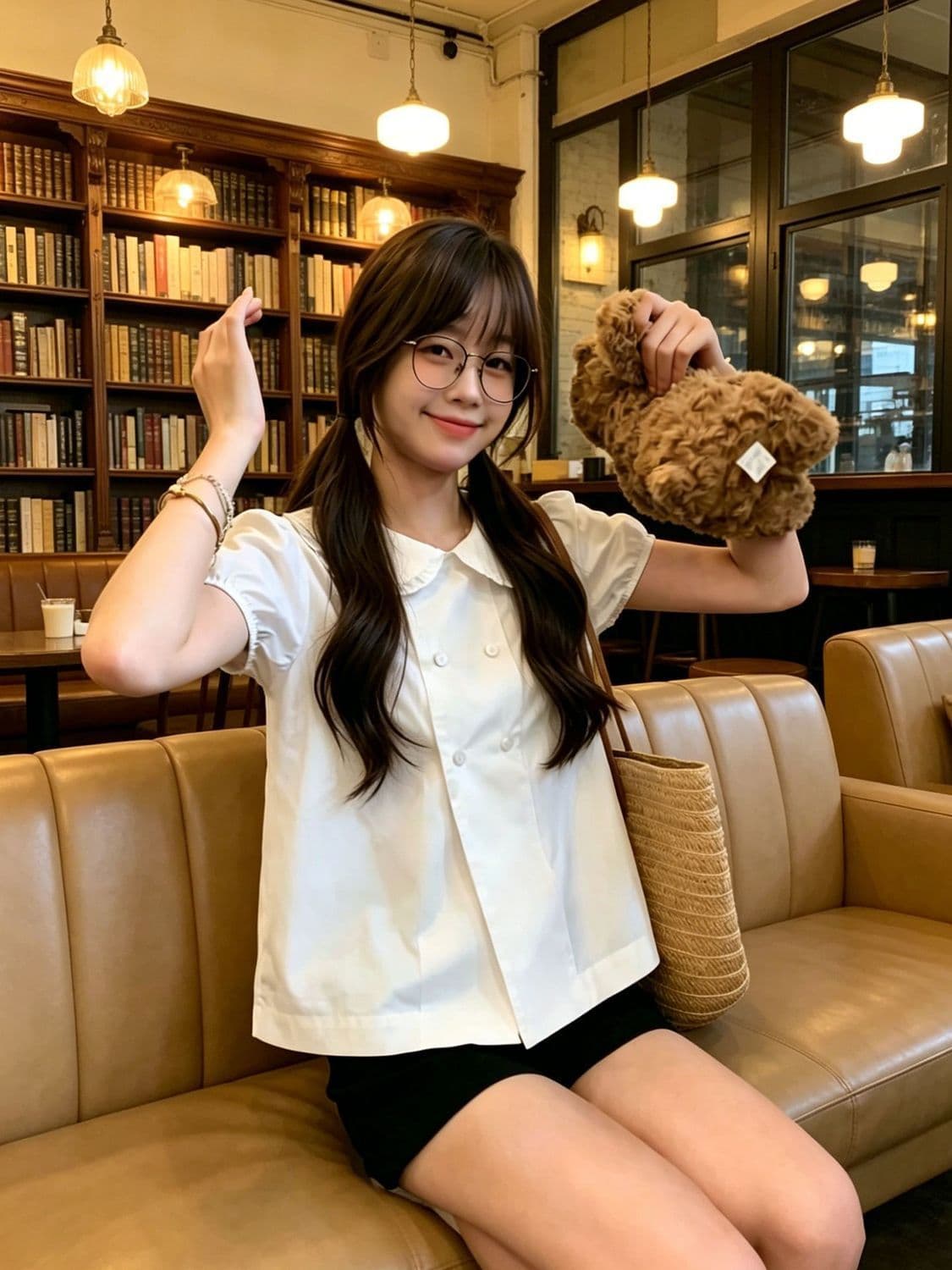화이트 베이비 칼라 이중 버튼 반팔 셔츠 여자 여름 새로운 디자인 센스 거품 소매 쇼트 스타일 셔츠 맨위 상세 이미지 4