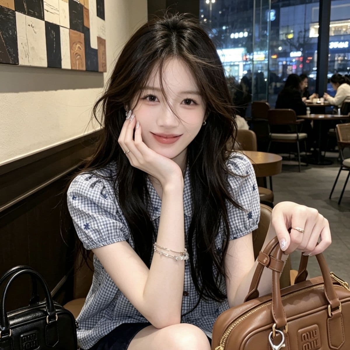 파란색 체크무늬 베이비 칼라 셔츠 초여름 2026 새로운 자수 이중 버튼 인형 셔츠 작은 키 달콤함 맨위 상세 이미지 5