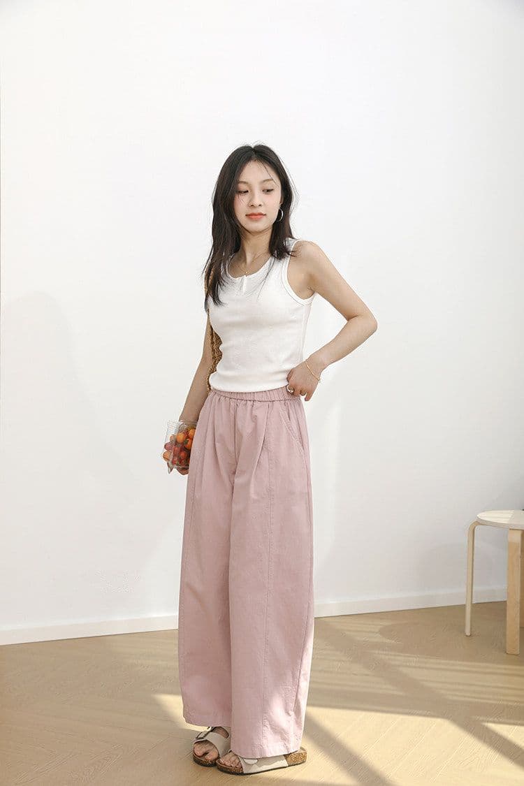 순면 워싱 여름 일본식 다용도 허리밴드 넓은 다리 캐주얼 바지 표지 넓적 다리 슬림해 보이는 야마모토 바지 작은 키 상세 이미지 10