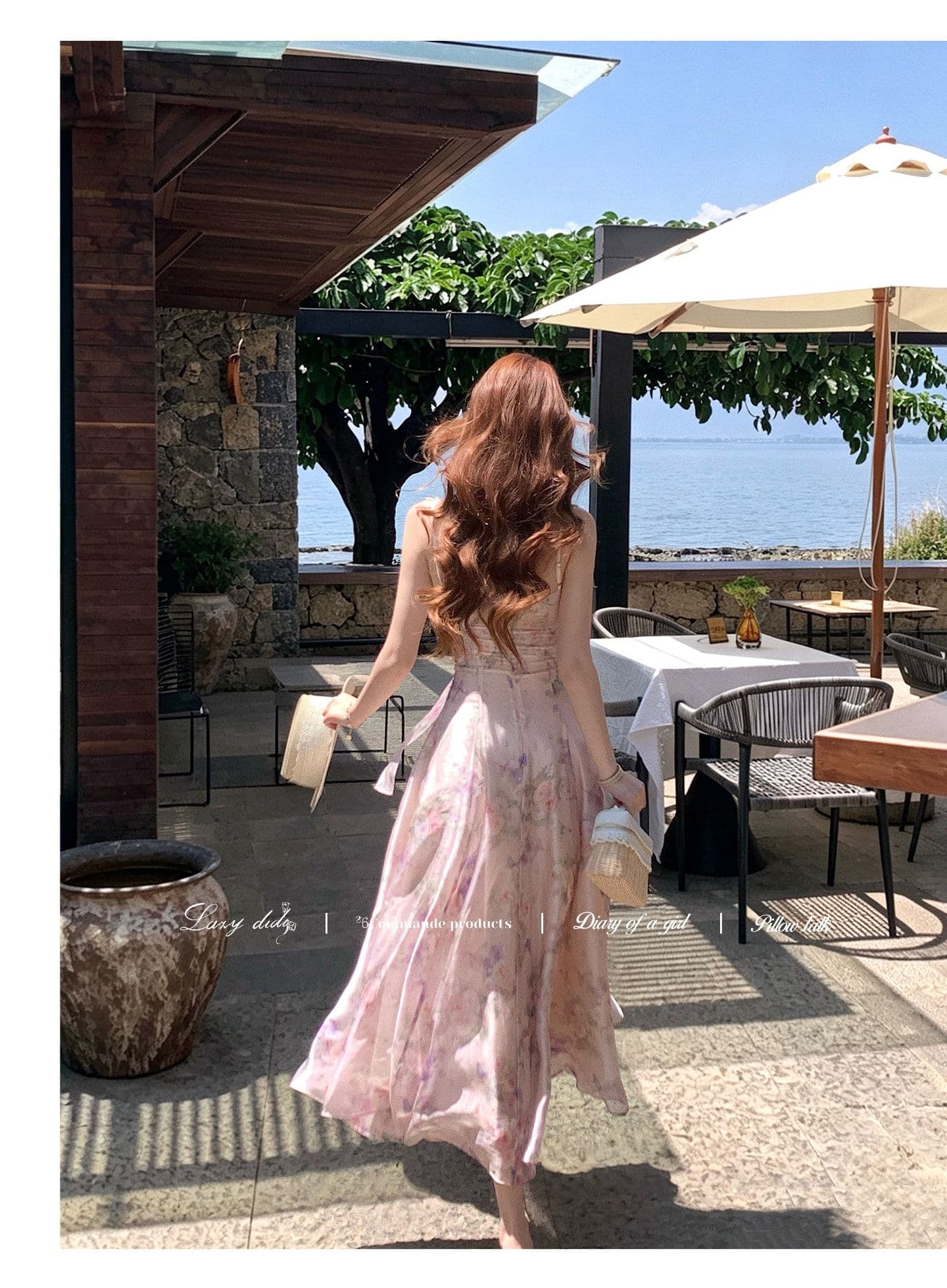 lazydidi 꽃 편지 암호 헤일로 염색 유화 꽃무늬 10 개입 서있는 자르다 허리 수축 드레스 슬립 큰 진자 롱 스커트 이미지 4