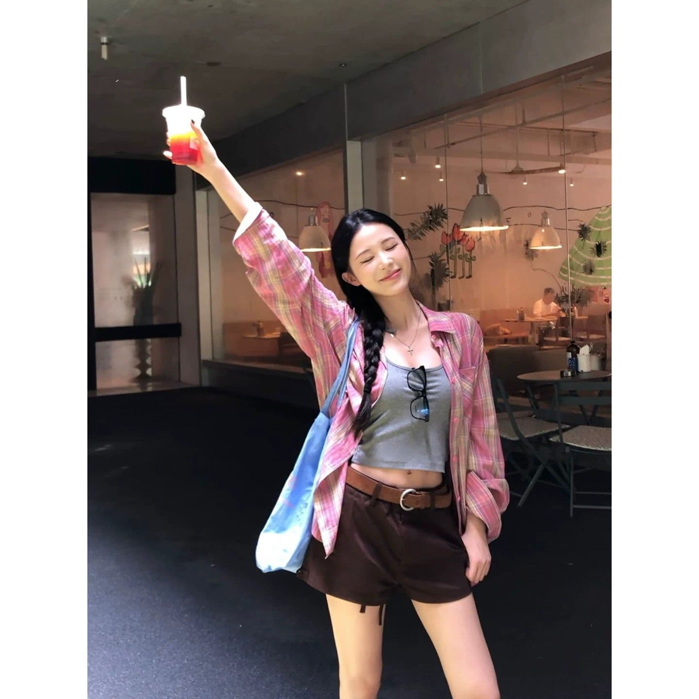 레드 맨 파빌리온 자외선 차단 셔츠 여자 2026 새로운 재킷 프랑스식 맨위 핑크색 체크무늬 서리가 내린 부서 특별 셔츠 상세 이미지 3