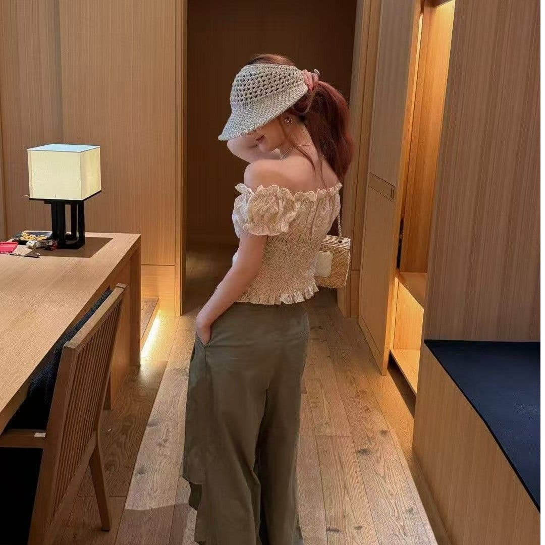 길다 김치 3 차원 자수 거품 소매 오프숄더 보트넥 반팔 셔츠 공주 셔츠 셔츠 이미지 5