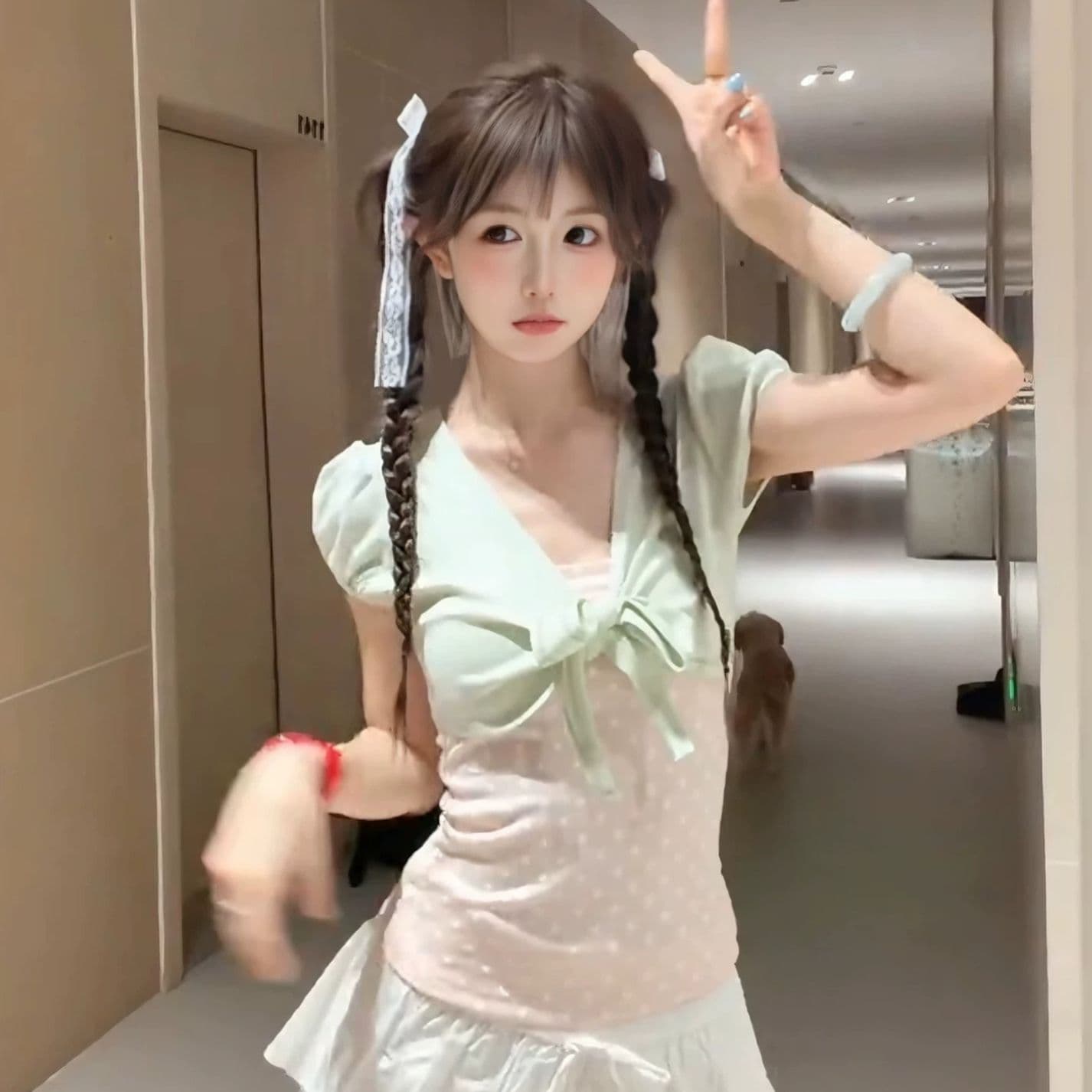 40 리브 순면 핏 스타일 긍정적 인 솜씨 리앙 새로운 여름 페이크 레이어드 달콤함 도트 무늬 맨위 여성 이미지 2