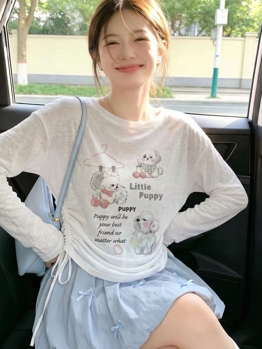 180 그램 아마 눈꽃 긴팔 티셔츠 태양 보호 셔츠 기본 셔츠 블라우스 통기성 루즈핏 이미지 3