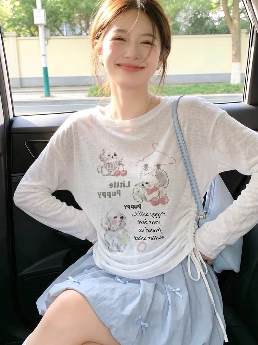 180 그램 아마 눈꽃 긴팔 티셔츠 태양 보호 셔츠 기본 셔츠 블라우스 통기성 루즈핏 이미지 2