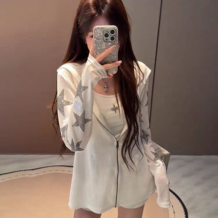 2026 가을 압력 훈련 백금 지퍼 광저우 눈꽃 면 자외선 차단 블라우스 여성 상세 이미지 11