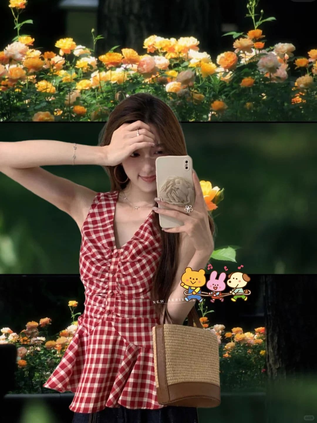 한 부서 주름 체크무늬 여성 셔츠 여름 드레스 프릴 작은 키 민소매 작은 셔츠 인형 셔츠 체크무늬 V넥 맨위 상세 이미지 7