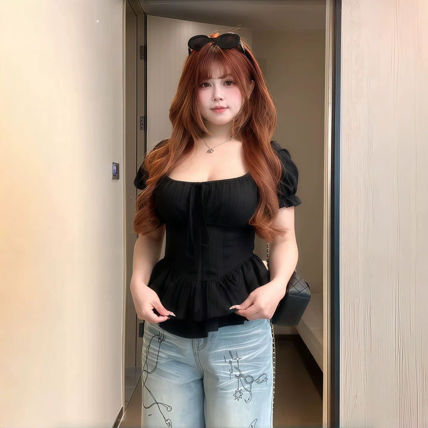 빅 사이즈 지방 mm 달콤한 스타일 거품 소매 광장 칼라 화이트 맨위 여성 여름 새로운 허리 수축 슬림해 보이는 프릴 셔츠 상세 이미지 3