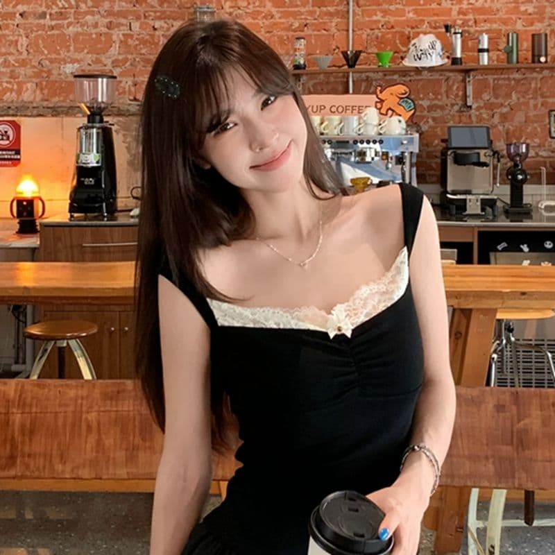 원본 원단 것 아메리칸 핫걸 레이스 조각 캐미솔 섹시함 순수한 욕망 오프숄더 맨위 여름