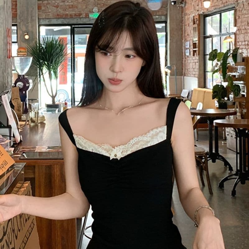 원본 원단 것 아메리칸 핫걸 레이스 조각 캐미솔 섹시함 순수한 욕망 오프숄더 맨위 여름 이미지 5