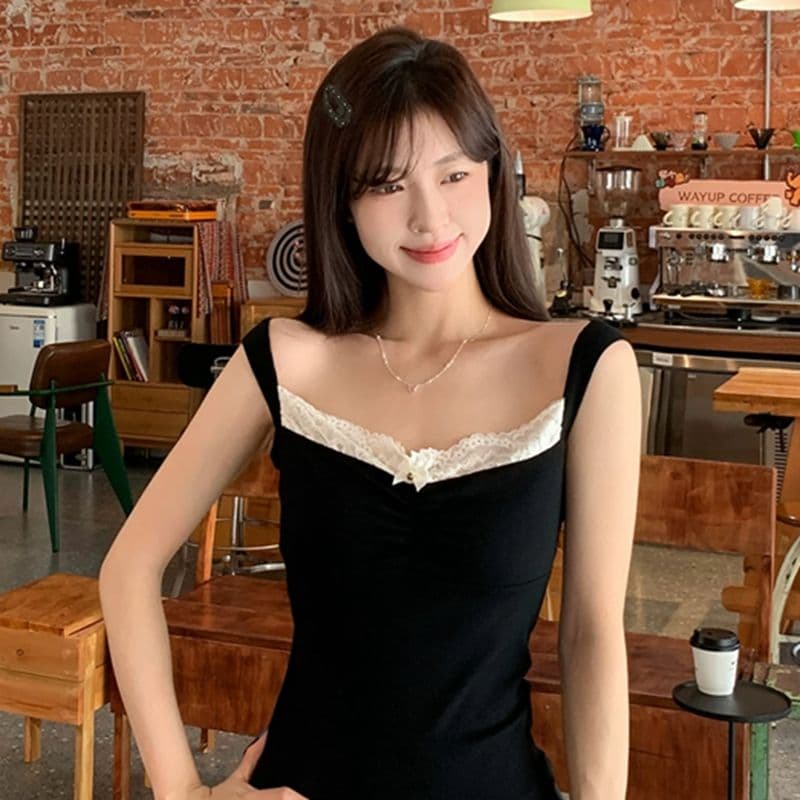 원본 원단 것 아메리칸 핫걸 레이스 조각 캐미솔 섹시함 순수한 욕망 오프숄더 맨위 여름 이미지 3