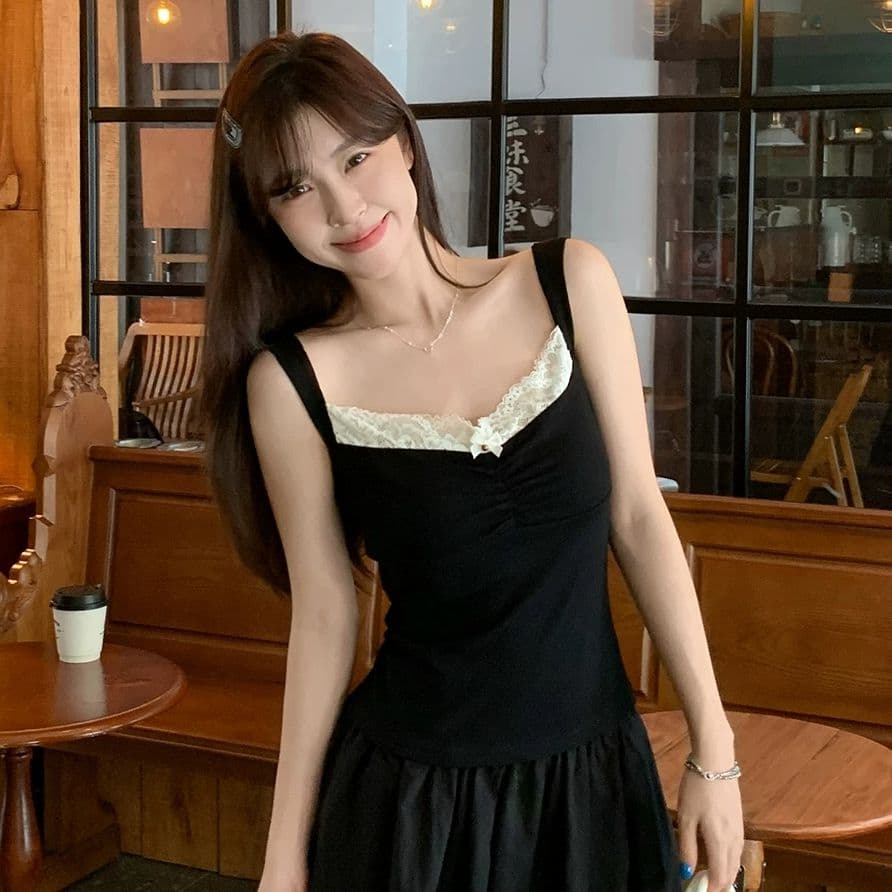 원본 원단 것 아메리칸 핫걸 레이스 조각 캐미솔 섹시함 순수한 욕망 오프숄더 맨위 여름 상세 이미지 6