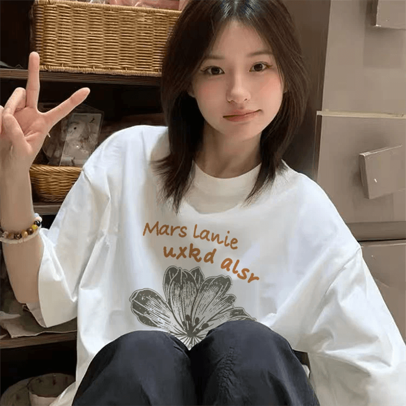21 순면 210 그램 순면 여름 드레스 반팔 티셔츠 여성 한국 스타일 빅 사이즈 루즈핏 상세 이미지 4