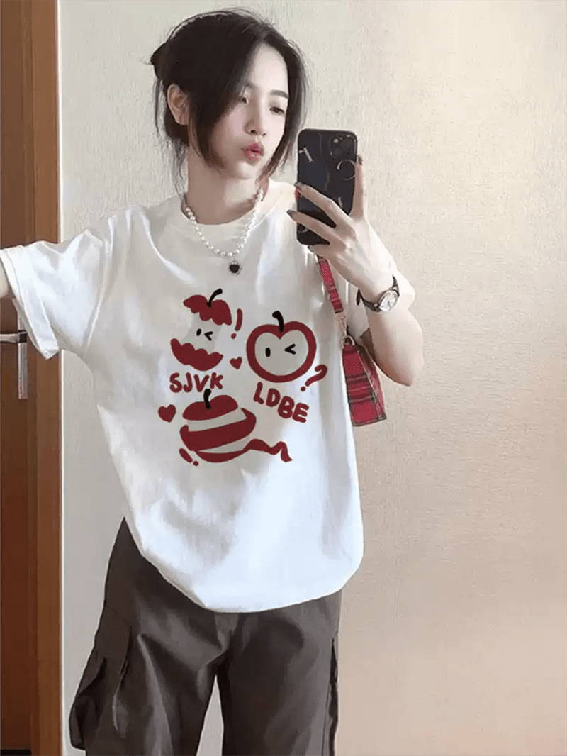 21 순면 210 그램 순면 여름 드레스 반팔 티셔츠 여성 한국 스타일 빅 사이즈 루즈핏 상세 이미지 4