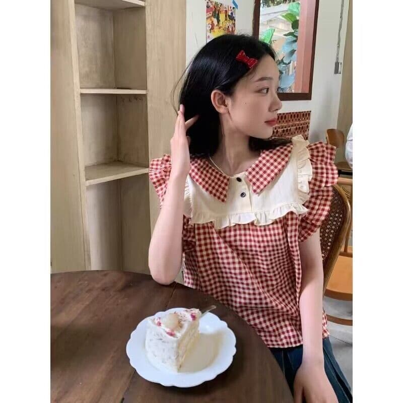 일본식 달콤함 Feifei 소매 체크무늬 여성 셔츠 작은 키 여름 2026 새로운 잘 생긴 외국 가스 ~ 중 작은 셔츠 맨위 상세 이미지 7