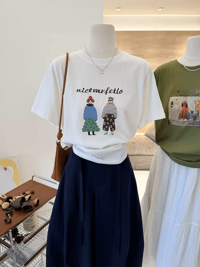 21 순면 210 그램 순면 여름 드레스 반팔 티셔츠 여성 한국 스타일 빅 사이즈 루즈핏 상세 이미지 2