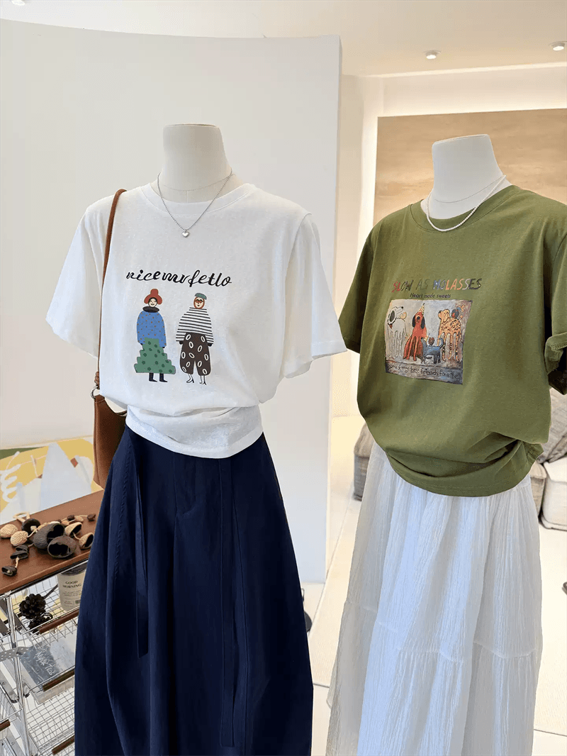 21 순면 210 그램 순면 여름 드레스 반팔 티셔츠 여성 한국 스타일 빅 사이즈 루즈핏 상세 이미지 6
