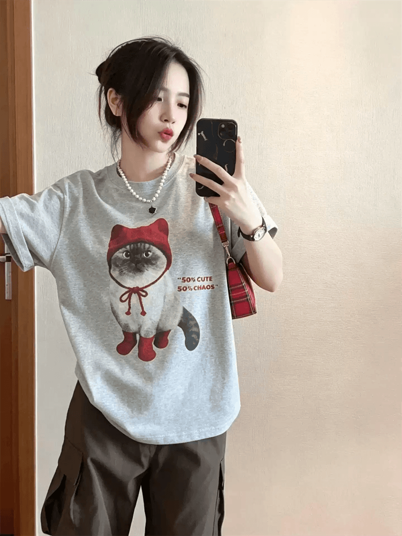 21 순면 210 그램 순면 여름 드레스 반팔 티셔츠 여성 한국 스타일 빅 사이즈 루즈핏 상세 이미지 5