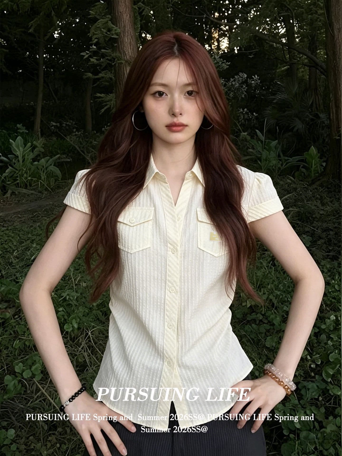 원본 자카드 스트라이프 프랑스식 폴로 칼라 반팔 여성 셔츠 여름 스트라이프 질감 센스 셔츠 몸매 가꾸기 맨위 상세 이미지 6