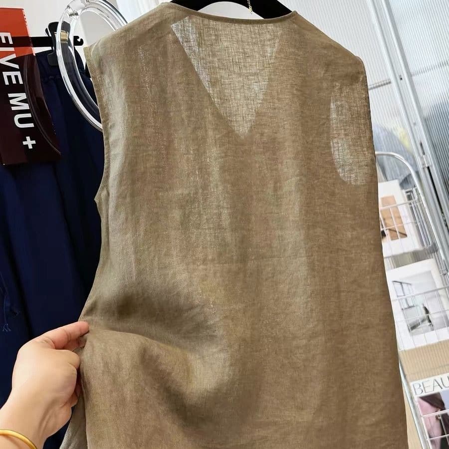 원본 원단 특별 빅 사이즈 300 근 불규칙 비스듬한 문 襟 외출용 베스트 조끼 여성 여름 맨위 이미지 5