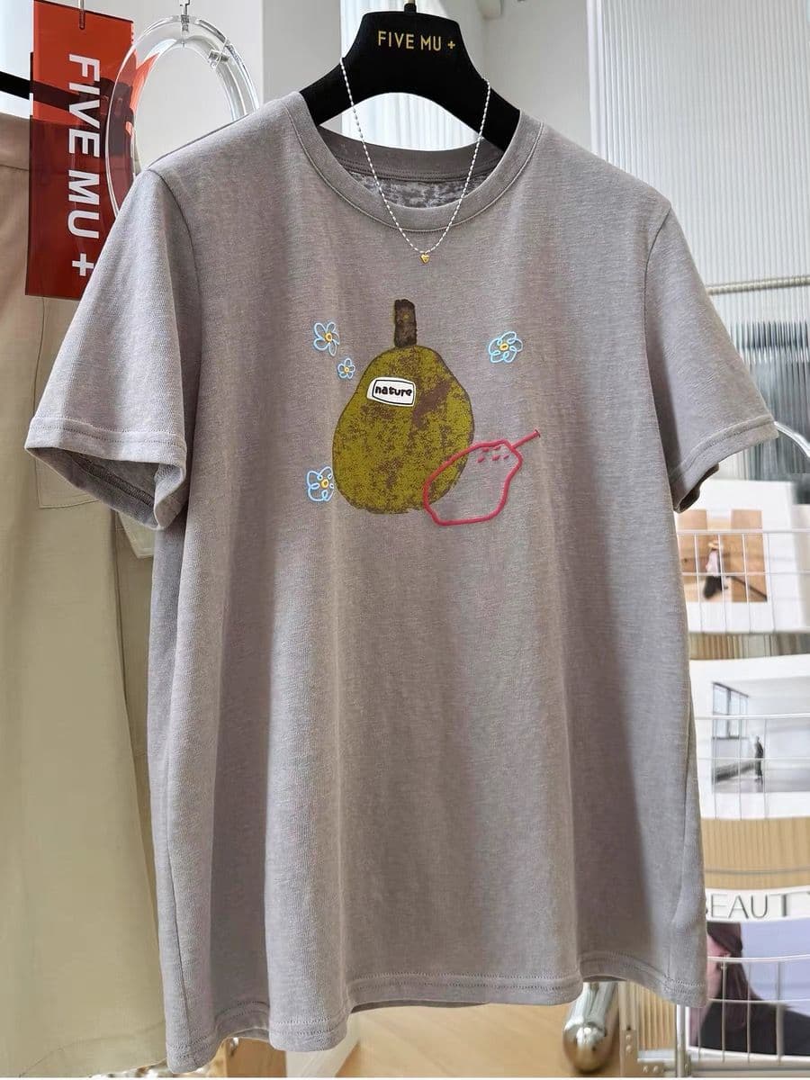 눈꽃 면 특별 빅 사이즈 300 근 Chic 프린트 캐주얼 반팔 티셔츠 여성 여름 맨위 상세 이미지 5