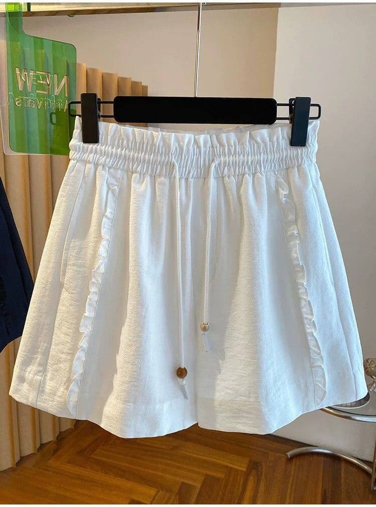 원본 원단 특별 빅 사이즈 300 근 프릴 캐주얼 넓은 다리가 짧다. 바지 여성 여름 섹션 밴딩 높은 허리 바지 상세 이미지 9