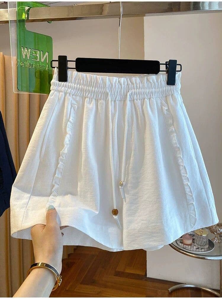 원본 원단 특별 빅 사이즈 300 근 프릴 캐주얼 넓은 다리가 짧다. 바지 여성 여름 섹션 밴딩 높은 허리 바지 상세 이미지 10