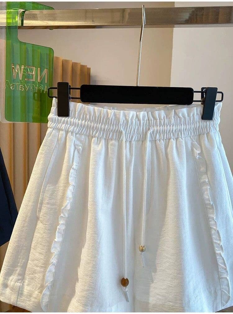 원본 원단 특별 빅 사이즈 300 근 프릴 캐주얼 넓은 다리가 짧다. 바지 여성 여름 섹션 밴딩 높은 허리 바지 상세 이미지 11