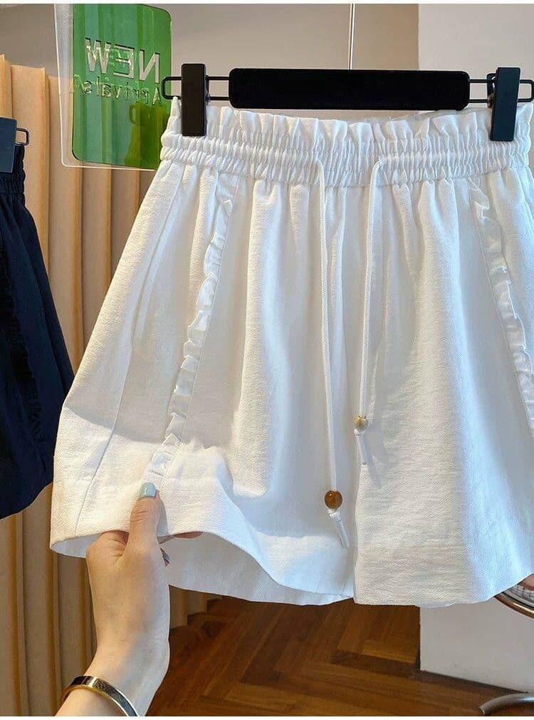 원본 원단 특별 빅 사이즈 300 근 프릴 캐주얼 넓은 다리가 짧다. 바지 여성 여름 섹션 밴딩 높은 허리 바지 상세 이미지 12