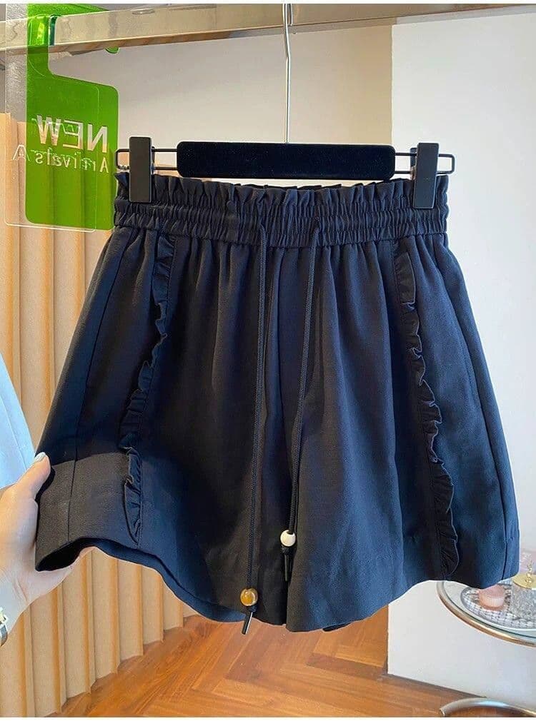 원본 원단 특별 빅 사이즈 300 근 프릴 캐주얼 넓은 다리가 짧다. 바지 여성 여름 섹션 밴딩 높은 허리 바지 상세 이미지 20