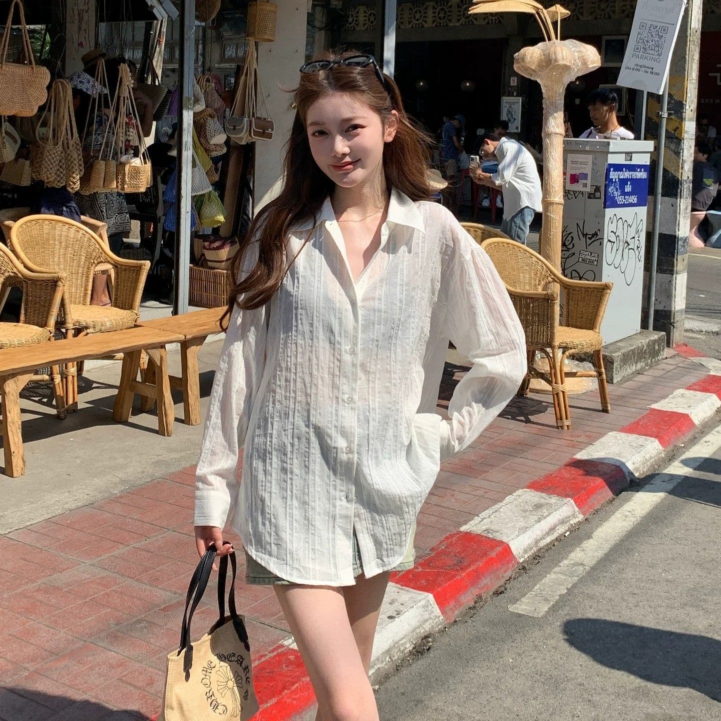 프랑스식 고급 센스 화이트 긴팔 여성 셔츠 봄 여름 새로운 얇은 스타일 출퇴근 다용도 캐주얼 품격 자외선 차단 맨위 이미지 2