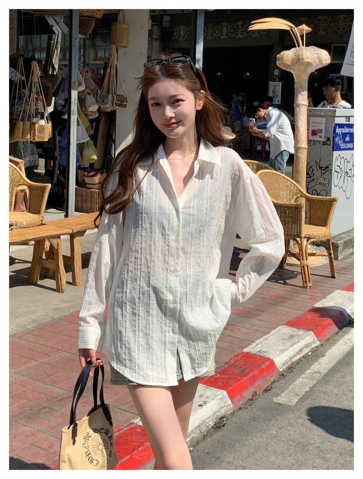 프랑스식 고급 센스 화이트 긴팔 여성 셔츠 봄 여름 새로운 얇은 스타일 출퇴근 다용도 캐주얼 품격 자외선 차단 맨위 상세 이미지 9