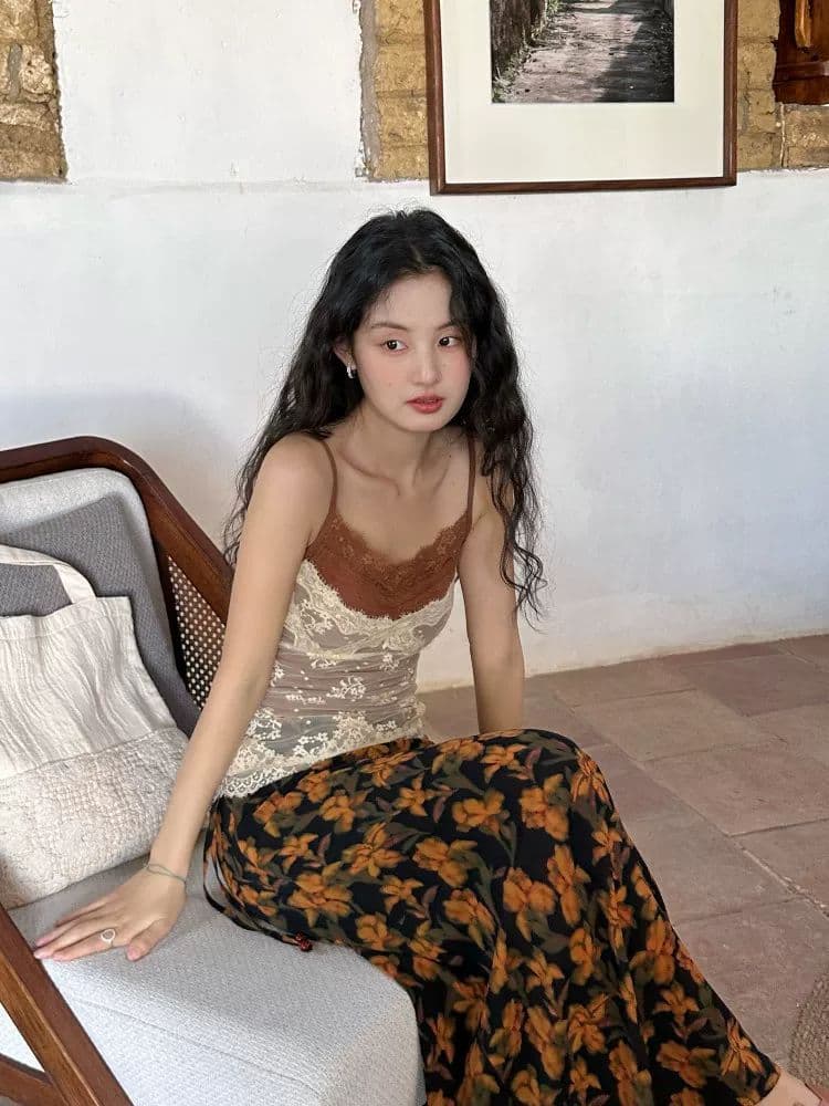 패치워크 배색 페이크 레이어드 디자인 센스 조끼 슬립 여성 몸매 가꾸기 다용도 외출용 레이스 레이스 민소매 맨위 여름 상세 이미지 5