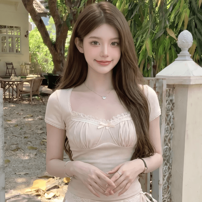프랑스식 부드러운 레이스 조각 나비 매듭 반팔 니트 스웨터 여성 여름 몸매 가꾸기 슬림해 보이는 고급 센스 다용도 맨위 이미지 2