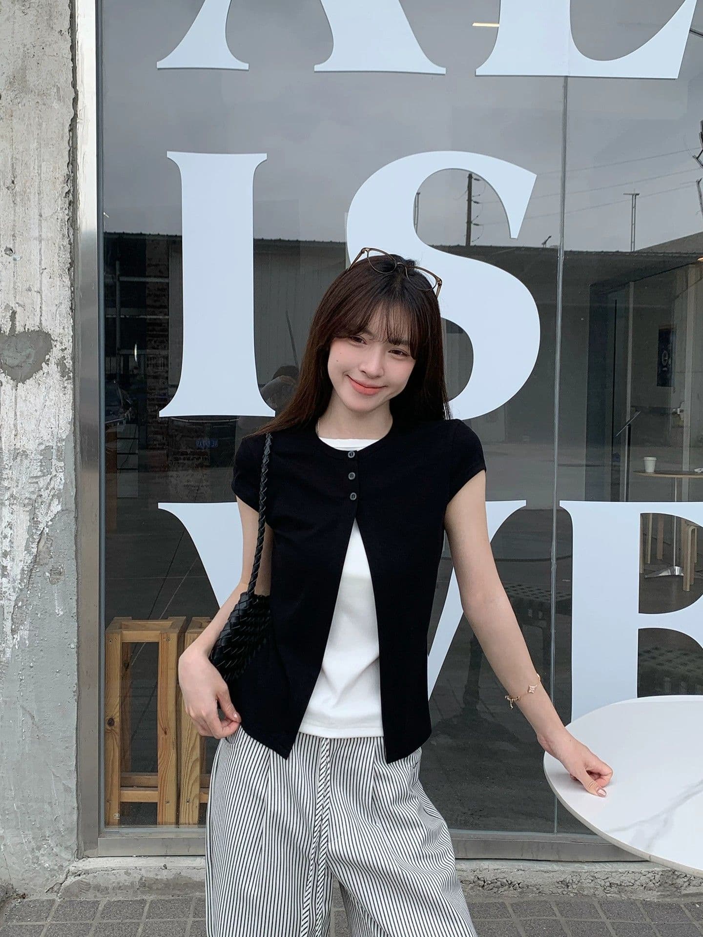 순면 리브 당겨 프레임 페이크 레이어드 티셔츠 여성 의류 여름 디자인 센스 연령 감소 다용도 풀오버 반팔 상세 이미지 2
