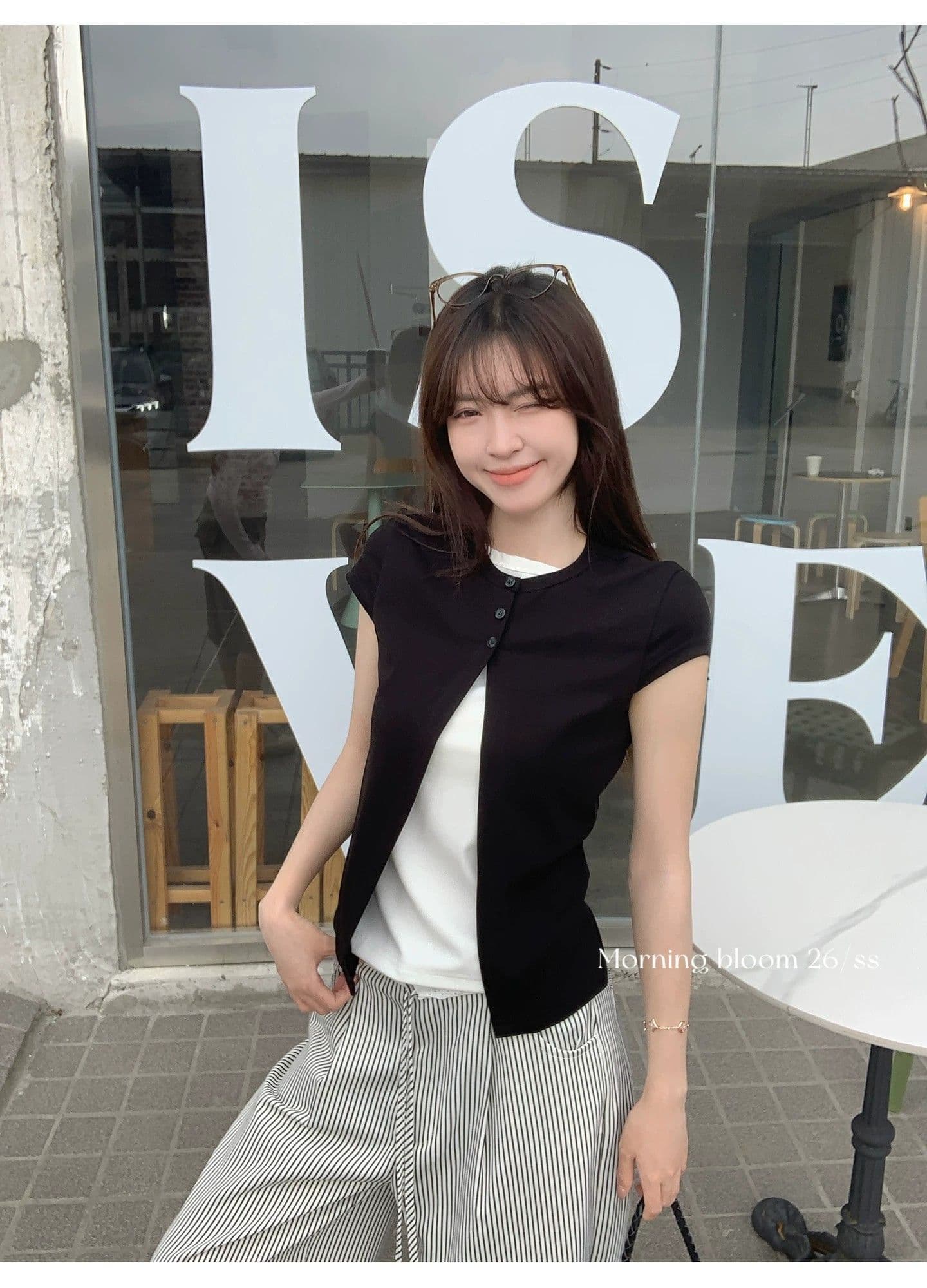 순면 리브 당겨 프레임 페이크 레이어드 티셔츠 여성 의류 여름 디자인 센스 연령 감소 다용도 풀오버 반팔 상세 이미지 3