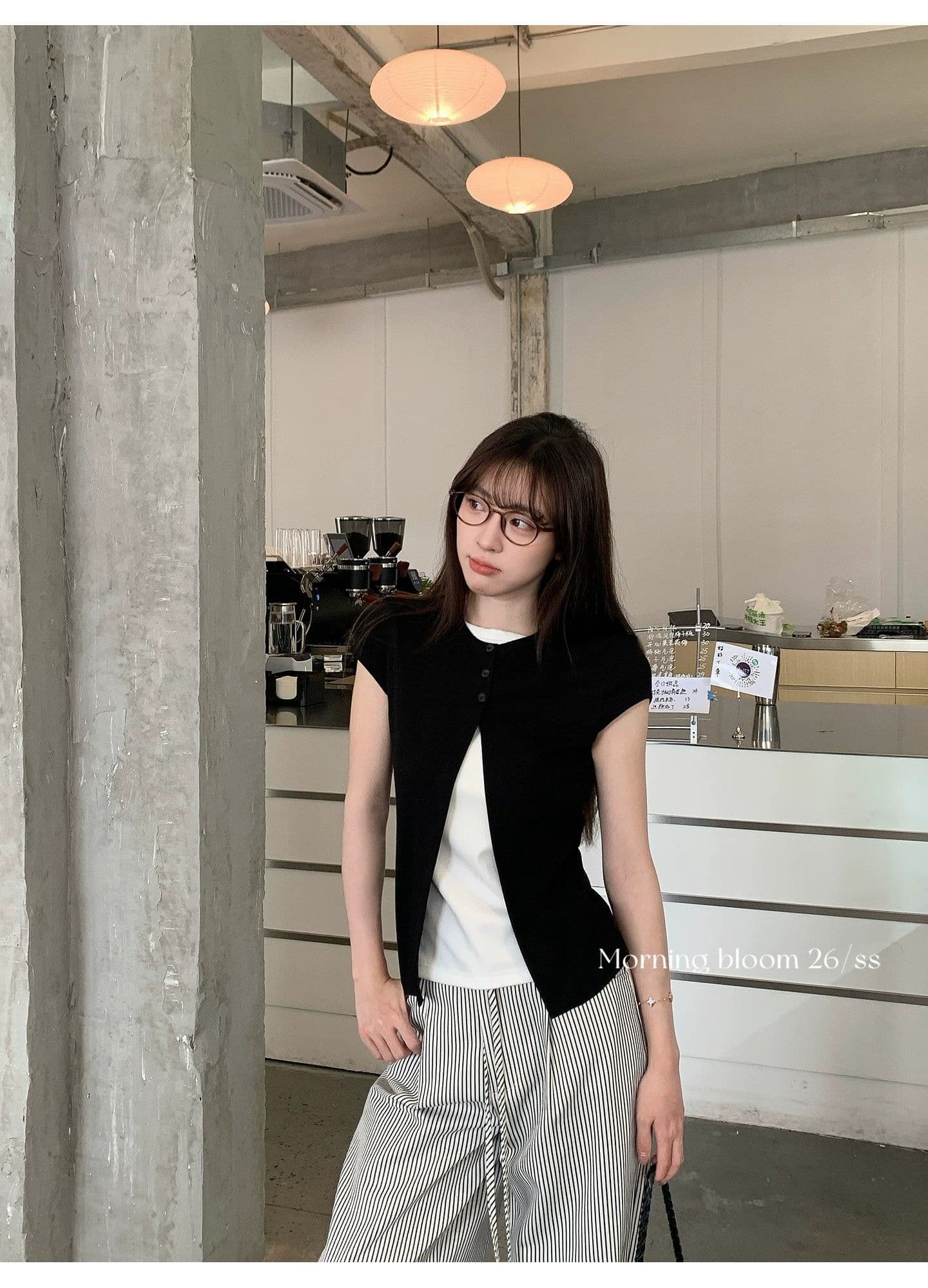 순면 리브 당겨 프레임 페이크 레이어드 티셔츠 여성 의류 여름 디자인 센스 연령 감소 다용도 풀오버 반팔 상세 이미지 5