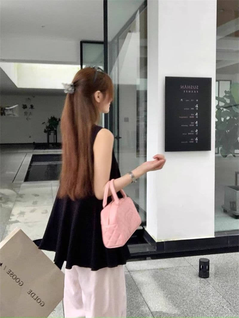 폴리 에스터 브로케이드 주름 원본 원단 디자인 센스 V넥 조끼 맨위 여름 루즈핏 빅 사이즈 외출용 슬립 ins 상세 이미지 16