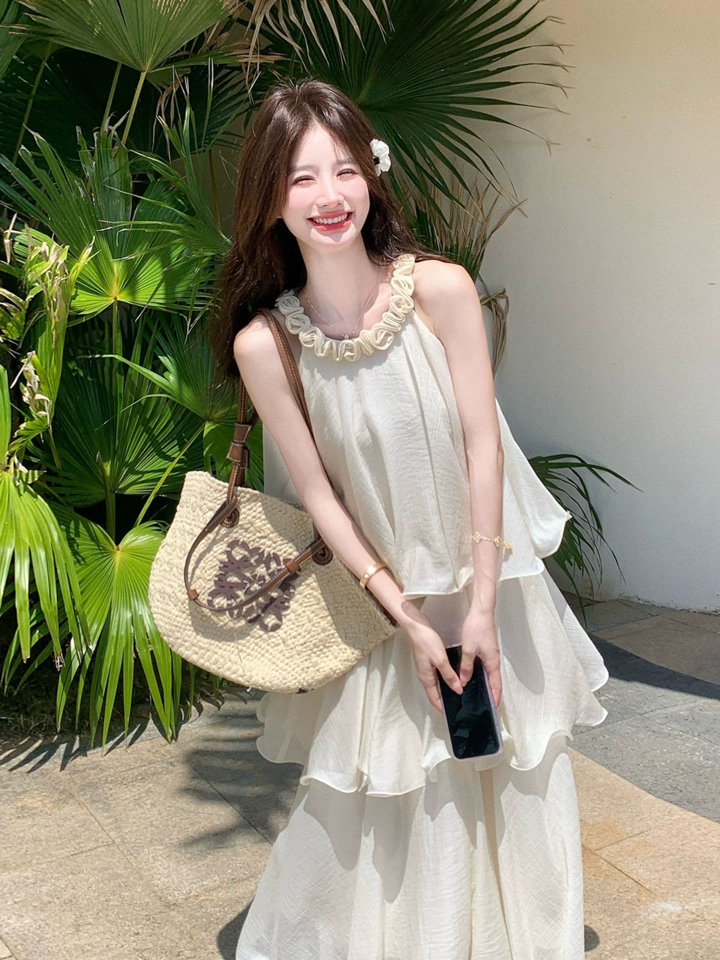 자이언트 잘 생긴 슈퍼 요정 아름다운 행침 목 여성 드레스 휴가 바람 민소매 디자인 작은 청신 소녀 화이트 드레스 이미지 3
