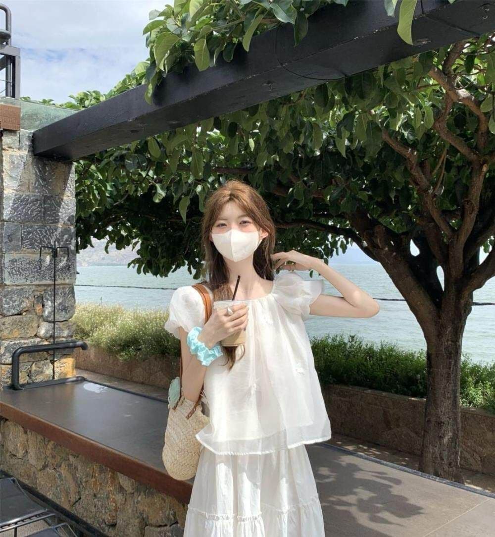 거품 소매 화이트 쉬폰 톱 여성 여름 프랑스식 인형 셔츠 빅 사이즈 여성 의류 지방 mm 슬림해 보이는 표지 고기 반팔 셔츠 상세 이미지 18