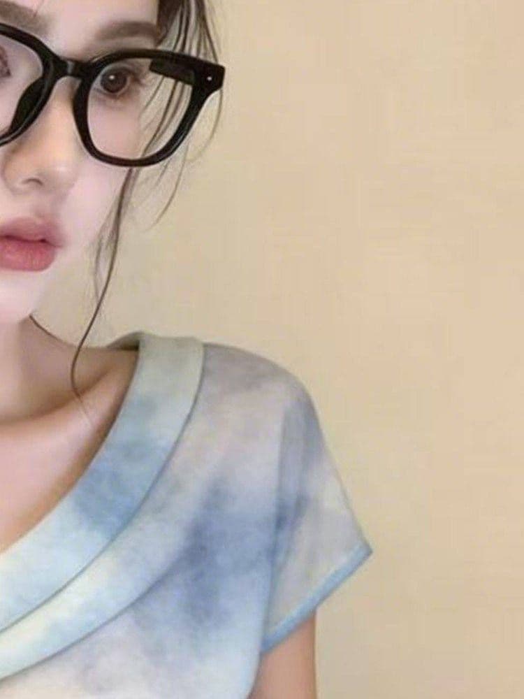 빅 사이즈 지방 mm 프랑스식 몸매 가꾸기 홀치기 염색 나비 레이스업 반팔 티셔츠 디자인 센스 여름 달콤한 핫걸 흔들다 칼라 맨위 상세 이미지 6