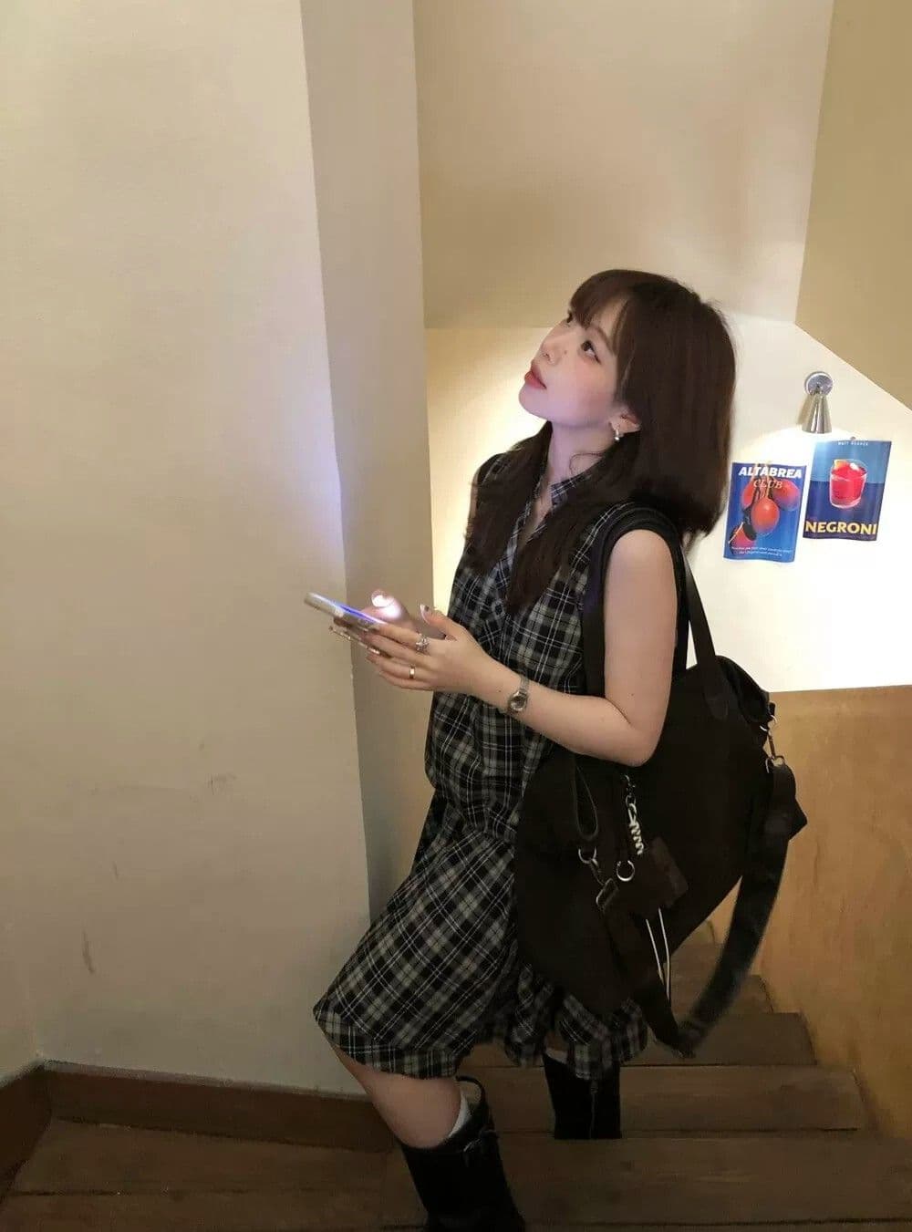원본 원단 것 레트로 체크무늬 여성 드레스 여름 작은 키 고유 한 아름다운 루즈핏 품격 미니 스커트 상세 이미지 7