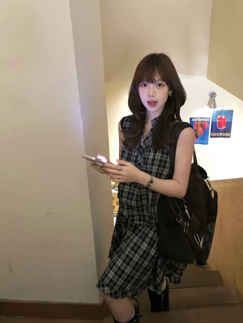 원본 원단 것 레트로 체크무늬 여성 드레스 여름 작은 키 고유 한 아름다운 루즈핏 품격 미니 스커트 상세 이미지 8