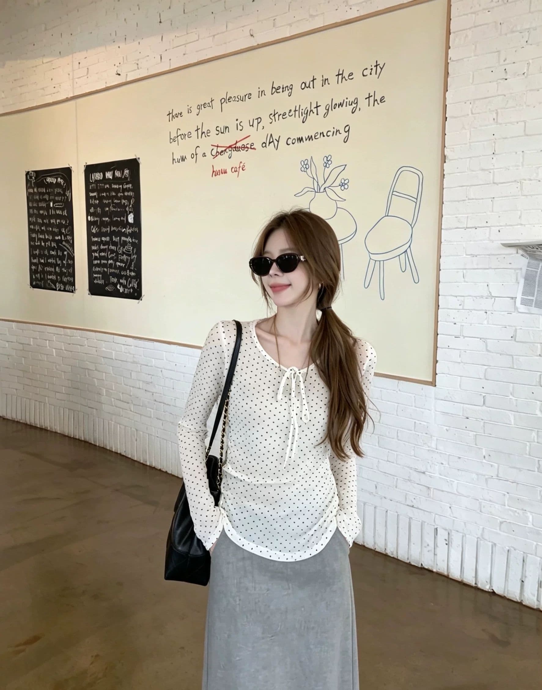 순수한 욕망 바람 마이크로 ~을 통해 도트 무늬 긴팔 블라우스 여성 여름 얇은 스타일 몸매 가꾸기 슬림해 보이는 자이언트 잘 생긴 자외선 차단 망사 맨위 트렌디 상세 이미지 2